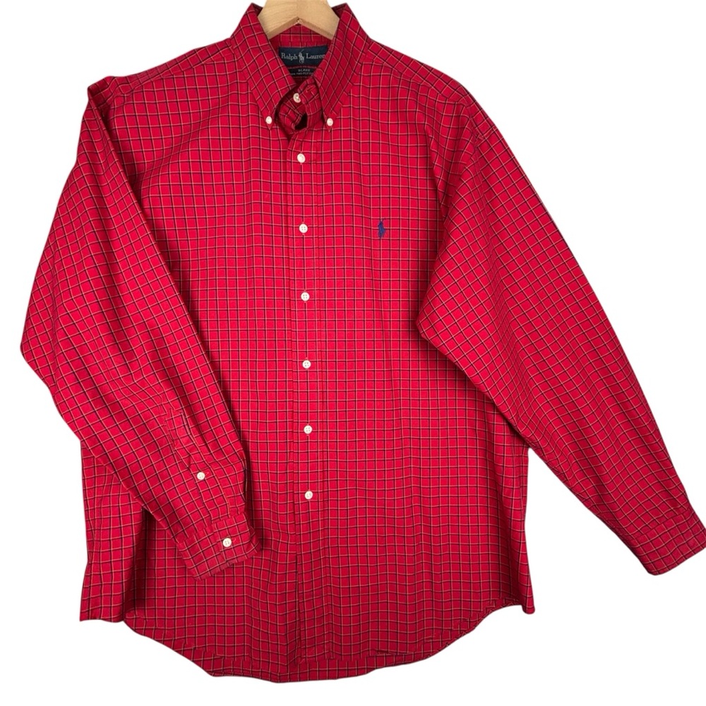 Ralph Lauren Blake Shirt Men Large Red Blue‎ Check Button Down Preppy
